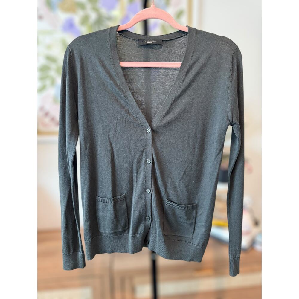 Weekend Max Mara Long Sleeve V-Neck Cardigan Sweater Gray Womens Small/Medium